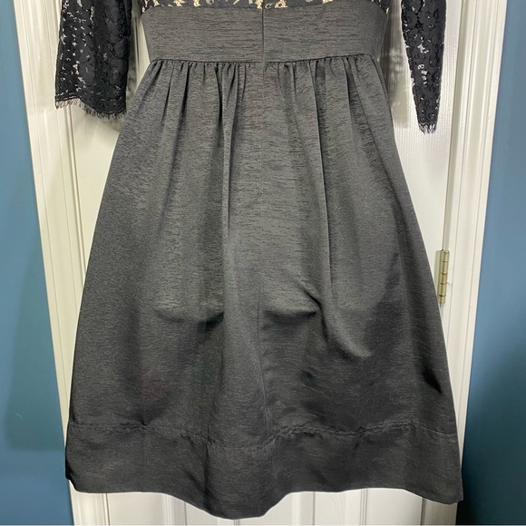 Eliza J Dress Black 8 Cocktail Lace Faille Fit & Flare V-Neck Missy Knee Length - Picture 4 of 12